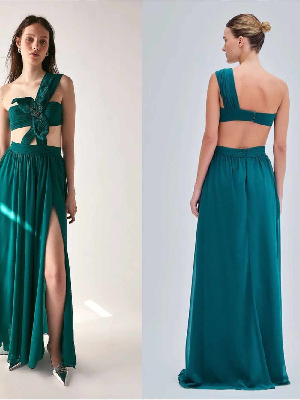 Patbo One Shoulder Cutout Flower Gown - Size 6 NEW